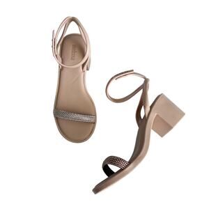 Melissa Women’s Shiny Pink Metallic Toe Strap Block Heel Sandals Size 5